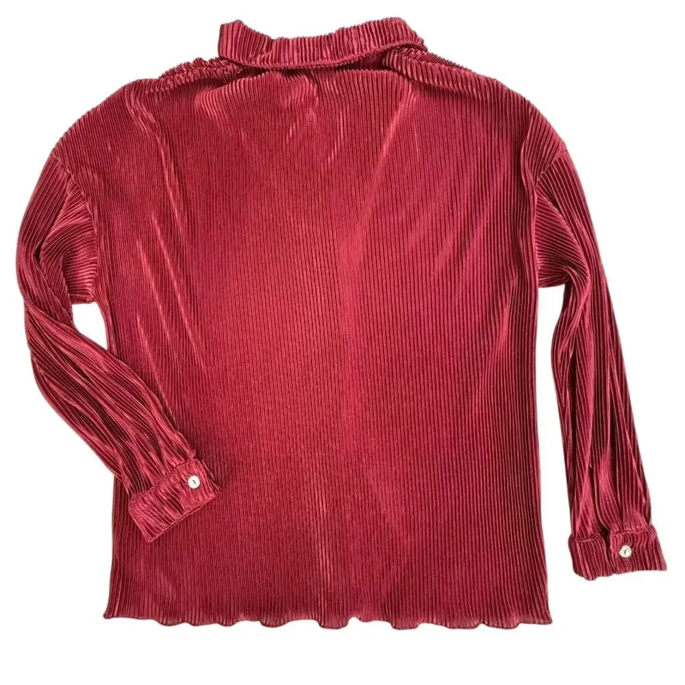 Waverles Pleated 2 Piece Set Burgundy Button Shirt Pants S Resort Lounge - Picture 6 of 16
